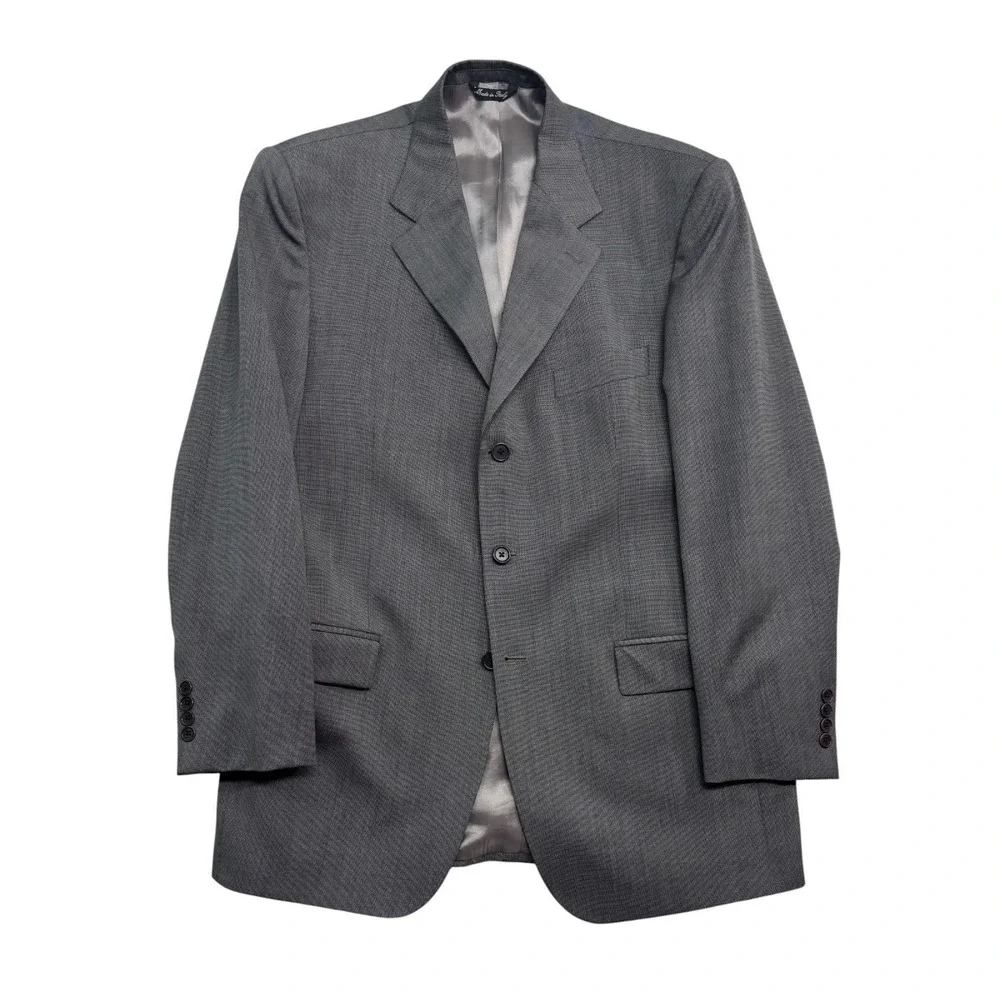 vtg Zanieri Italy 40R 34x29 Gray Micro Check 2pc Pant Suit Pleated High Waisted
